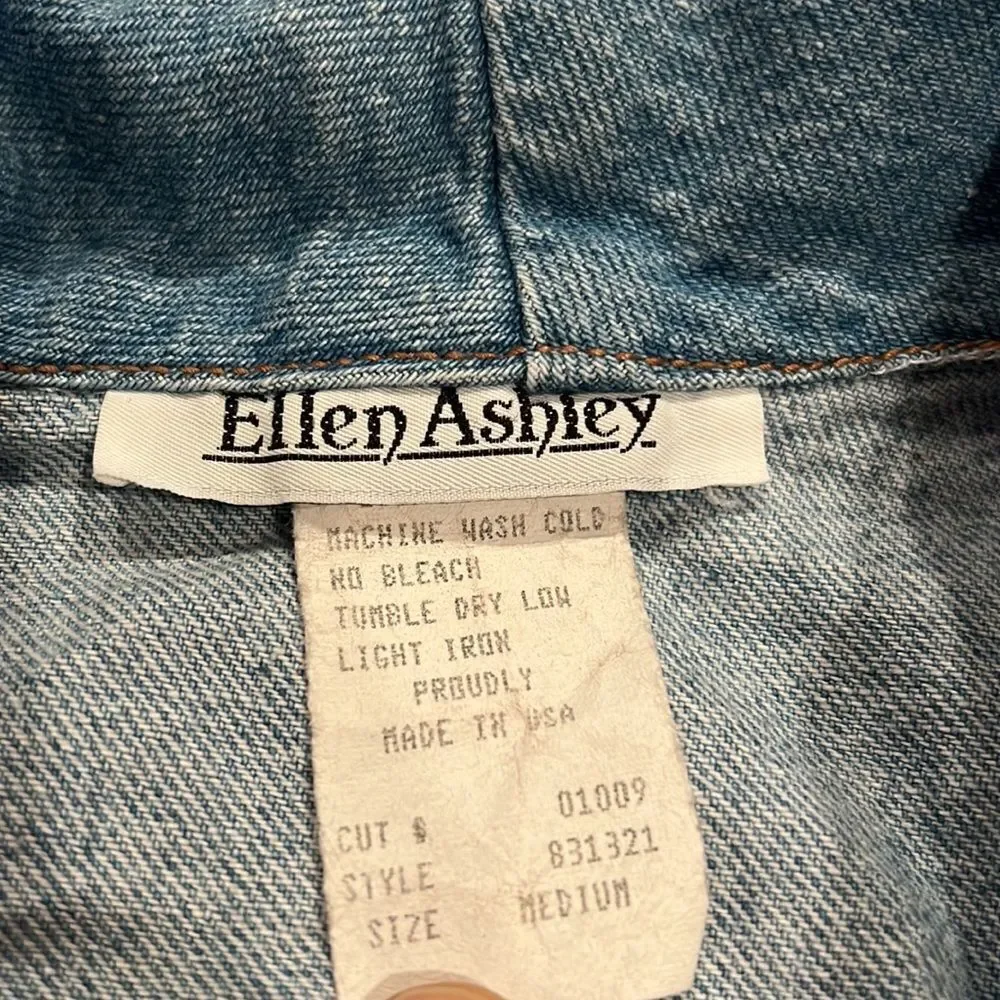 ellen ashley cropped denim jacket size M made in USA 100% cotton EUC one button